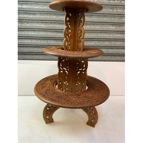 700 - Carved Indian Sheesham Wood Folding Three Tier Table