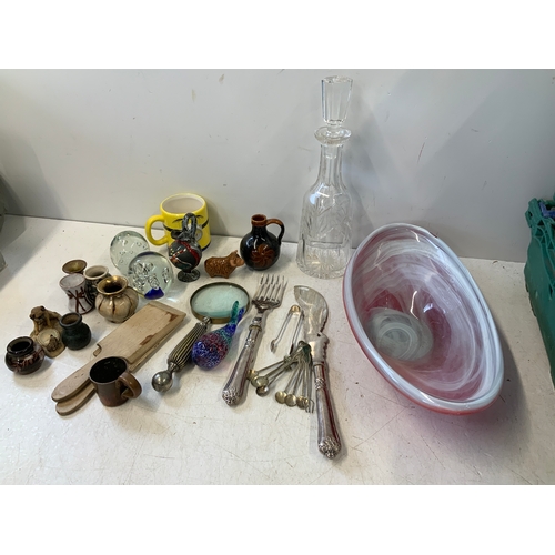 225 - Art Glass Bowl, Decanter and Paperweights etc