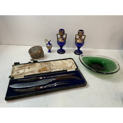 124 - Silver Collared Carving Set etc
