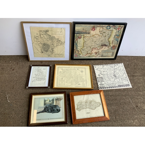 151 - Framed Maps and Dog Print