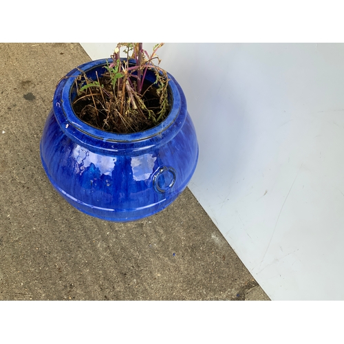 3 - Large Blue Glazed Planter