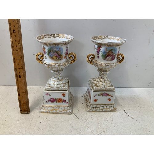 423 - Pair of Hand Painted Porcelain Urns