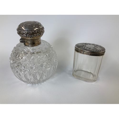 412 - Silver Topped Dressing Table Bottle and Pot