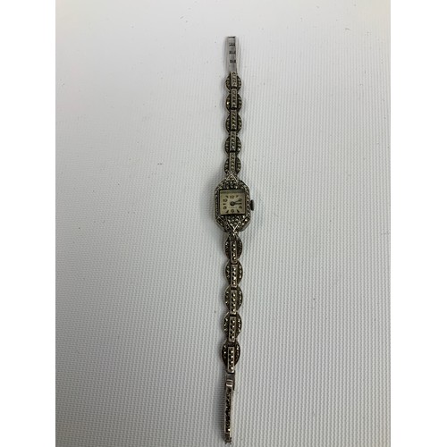 143 - Art Deco Silver Marcasite Ladies Cocktail Watch