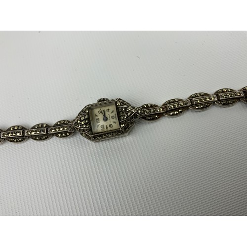 143 - Art Deco Silver Marcasite Ladies Cocktail Watch