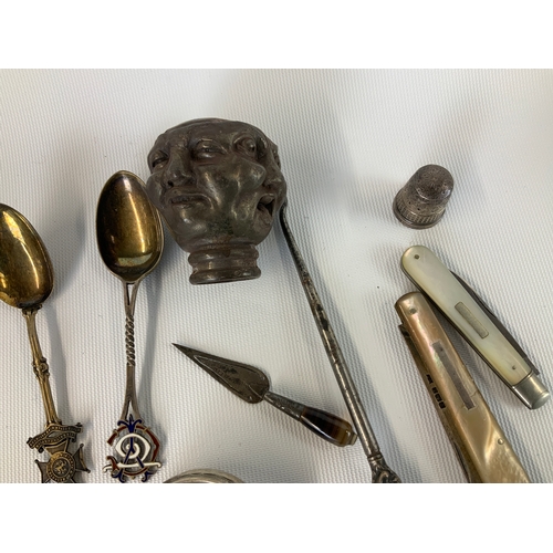 363 - Mixed Lot - Silver Spoons, Pocket Knives and Napkin Ring etc