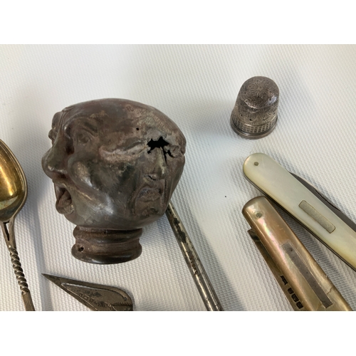 363 - Mixed Lot - Silver Spoons, Pocket Knives and Napkin Ring etc