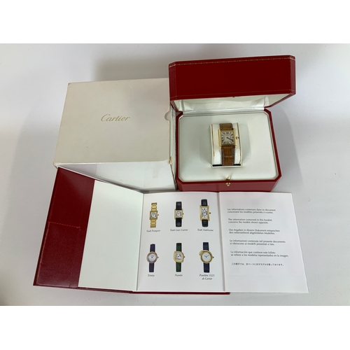399 - Cartier Tank Calendar Watch - 2441 (126529 MX) 25mm Case - 18ct Gold Marked 750 - Sapphire Cabochon ... 
