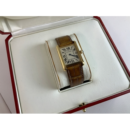 399 - Cartier Tank Calendar Watch - 2441 (126529 MX) 25mm Case - 18ct Gold Marked 750 - Sapphire Cabochon ... 