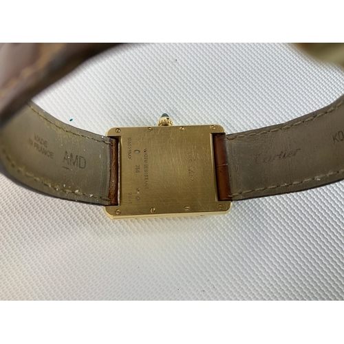 399 - Cartier Tank Calendar Watch - 2441 (126529 MX) 25mm Case - 18ct Gold Marked 750 - Sapphire Cabochon ... 