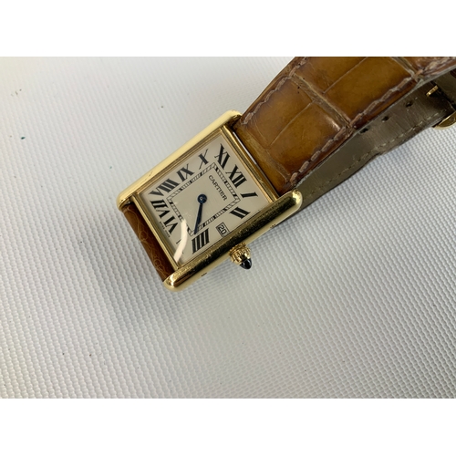 399 - Cartier Tank Calendar Watch - 2441 (126529 MX) 25mm Case - 18ct Gold Marked 750 - Sapphire Cabochon ... 