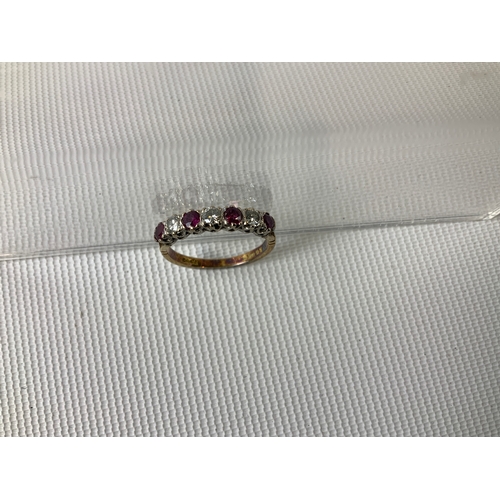 166 - 18ct Gold Diamond and Ruby Ring - Size M