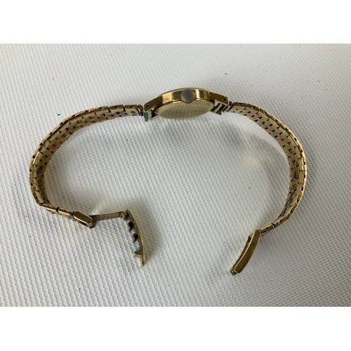 411 - 9ct Gold Ladies Omega Wristwatch on 9ct Gold Strap - 23g - Seen Running