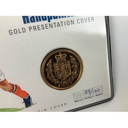 387 - Westminster Collection Annual Hand Painted Gold Presentation Cover for 2002 with Royal Mint Gold £5 ... 