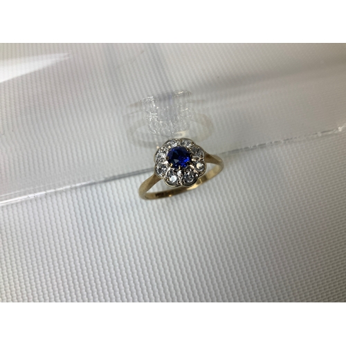 157 - 9ct Gold Diamond and Sapphire Ring - Size Q