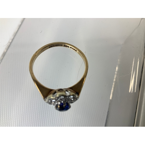 157 - 9ct Gold Diamond and Sapphire Ring - Size Q