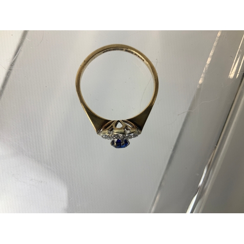 157 - 9ct Gold Diamond and Sapphire Ring - Size Q