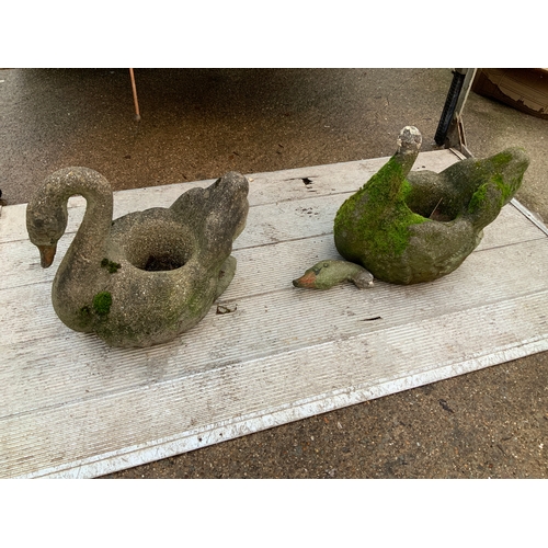 55A - Pair of Concrete Garden Swan Planters