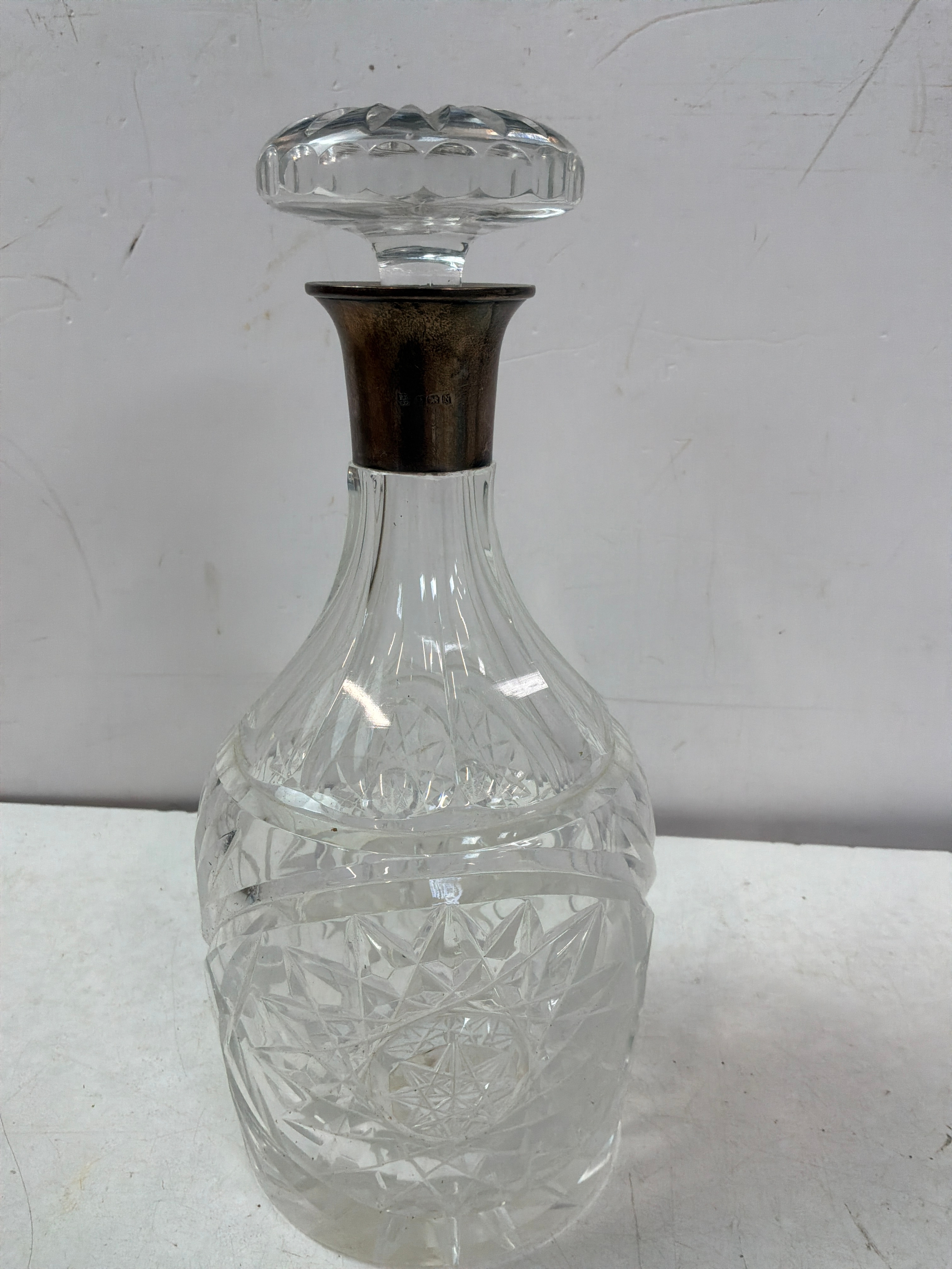 Silver Collared Cut Glass Decanter