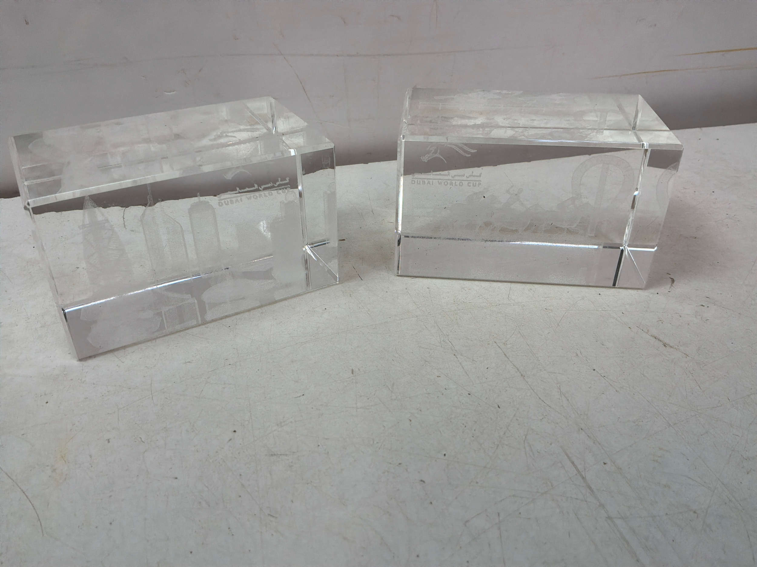 2x Glass Paperweights - Dubai World Cup