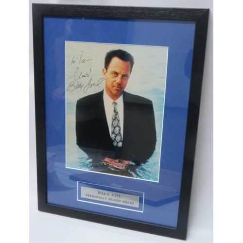 3 - Billy Joel - signed colour photograph - “To Ira Cheers Billy Joel”, framed and glazed. 24cms x 19cms