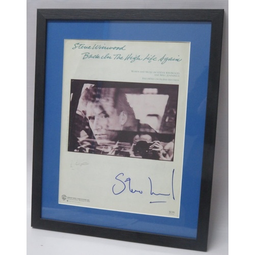 5 - Steve Winwood - original signed sheet music - Back In The High Life Again, framed and mounted. 30.5c... 