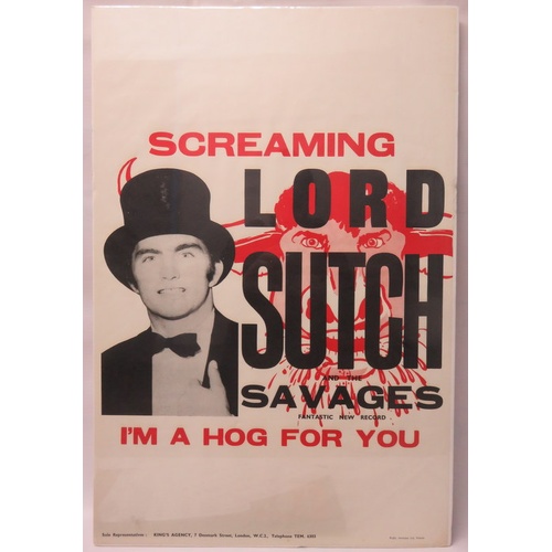 21 - Screaming Lord Sutch - I’m A Hog For You - 1963 Promotional Poster. 76.5cms x 51cms