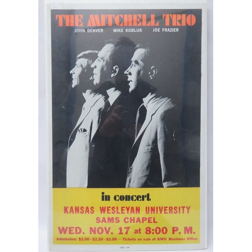 22 - The Mitchell Trio with John Denver Concert Poster for Kansas Wesleyan University, November 17th 1965... 