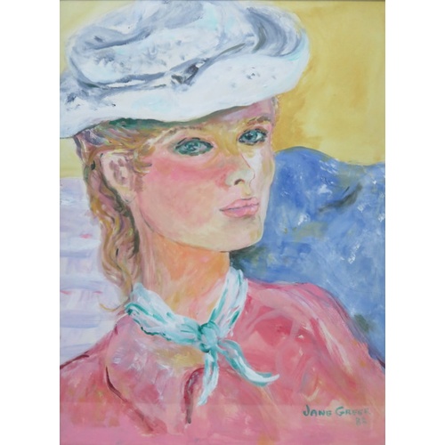 24 - Portrait of A Young Lady painted in a French Style Oil/Acrylic, signed by actress Jane Greer 1988. 4... 