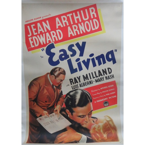 32 - Easy Living Movie Poster 1937, Paramount Pictures, linen backed. 104cms x 69cms