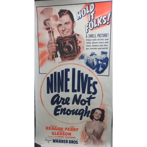 38 - Nine Lives Are Not Enough with Ronald Regan 1941 Warner Bros film poster, linen backed. 200cms x 105... 