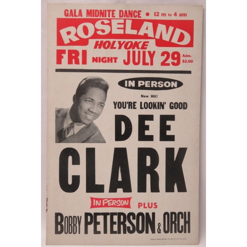 46 - Dee Clark Concert poster for Roseland Holyoke, Friday 29th July 1962. 56cms x 36cms