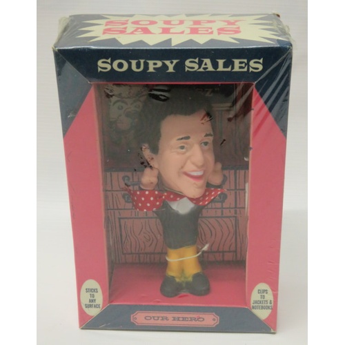 80 - Soupy Sales Hand Puppet by Gund Mfg Co 1965 with Soupy Sales Figure by Sunshine Doll Co, both with o... 