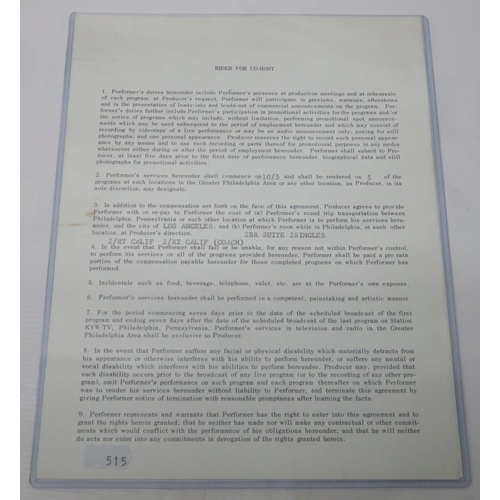 245 - Mike Douglas Show Contract Signed by Sonny & Cher