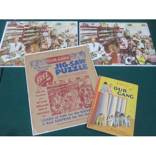 250 - Our Gang McKesson & Robbins Inc Jigsaws x2 with A Story Of Our Gang 1929 Whitman Publishing Book, Ma... 