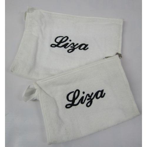 295 - Two wash bags embroidered Liza formally property of Liza Minnelli