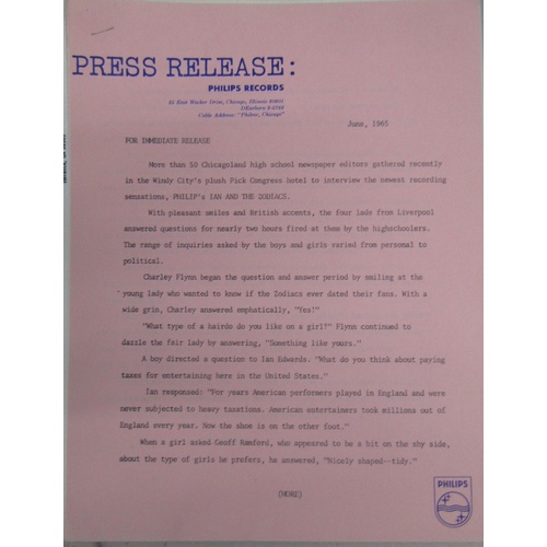 304 - A collection of fourteen press releases including Freddie & The Dreamers, Manfred Mann, Wayne Fontan... 