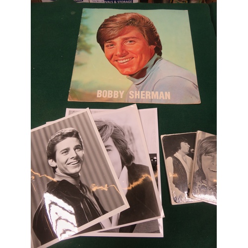 325 - Small collection of Bobby Sherman items Lunch Tin, Tour Programme, Watches, Badges & Promo Photograp... 