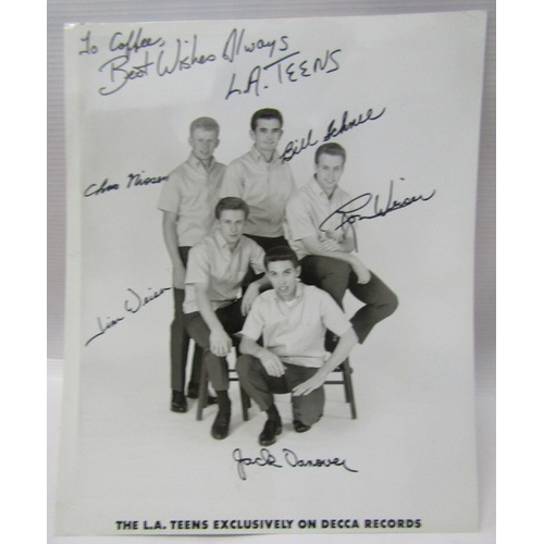 346 - Five black and white signed publicity photographs including The Four Lads x2, The LA Teens, The Hung... 