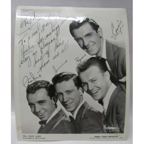 346 - Five black and white signed publicity photographs including The Four Lads x2, The LA Teens, The Hung... 