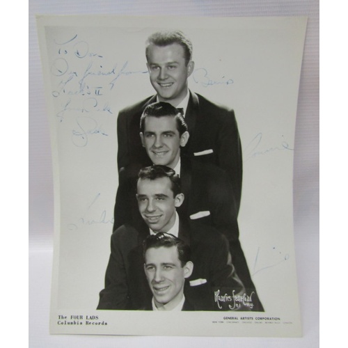 346 - Five black and white signed publicity photographs including The Four Lads x2, The LA Teens, The Hung... 