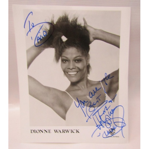 349 - Four signatures all signed to David 2 x Dionne Warwick, 1 x Jimmy Ruffin and Chubby Checker (4)