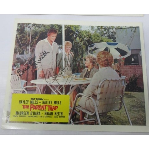 354 - Three Walt Disney's Parent Trap movie Colour Lobby Cards signed by Hayley Mills, Maureen O’Hara and ... 