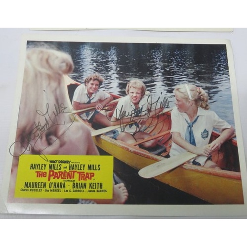 354 - Three Walt Disney's Parent Trap movie Colour Lobby Cards signed by Hayley Mills, Maureen O’Hara and ... 