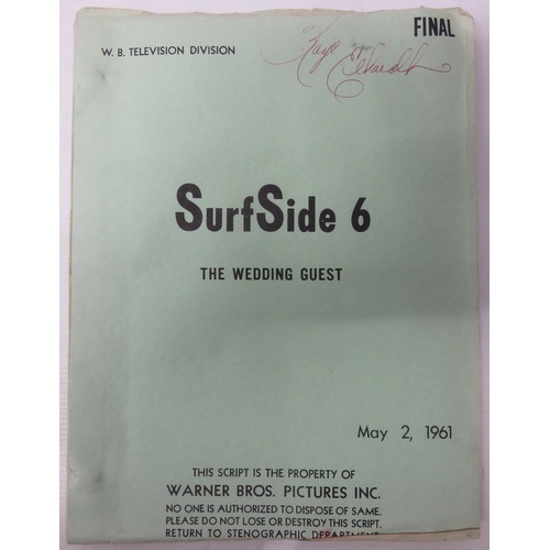 366 - Surf Side Wedding Guest Script May 2nd 1961 fully signed by cast members and Surf Side pennant (2)