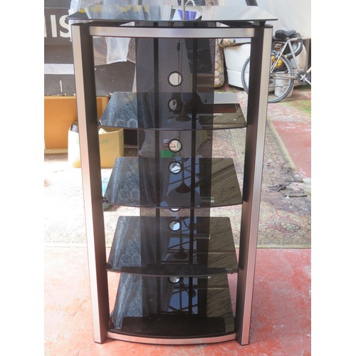 877 - 20th century four tier media stand with black glass shelves