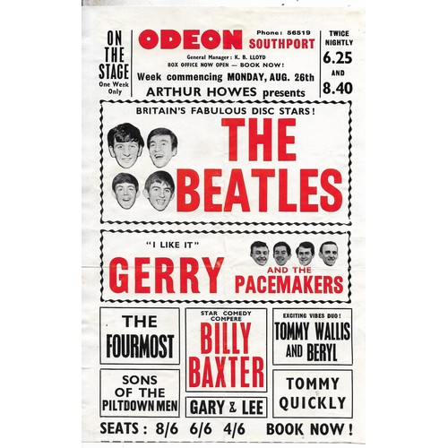 87 - The Beatles & Gerry and the Pacemakers handbill (used) for Odeon Theatre Southport 1963