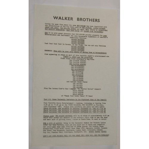 203 - RTV - The Walker Brothers Handbill for Tower Ballroom New Brighton 1965 with two other Handbills fro... 