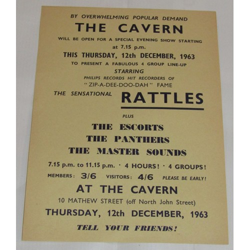 204 - RTV - Three Cavern Club handbills including All Cave Dwellers, The Rattles and All Night Happening f... 