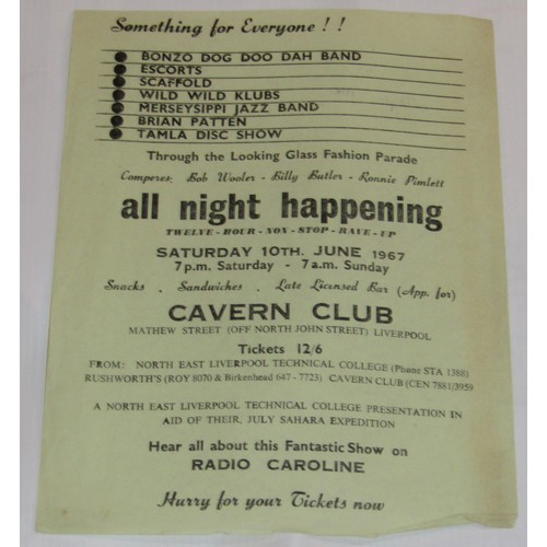 204 - RTV - Three Cavern Club handbills including All Cave Dwellers, The Rattles and All Night Happening f... 